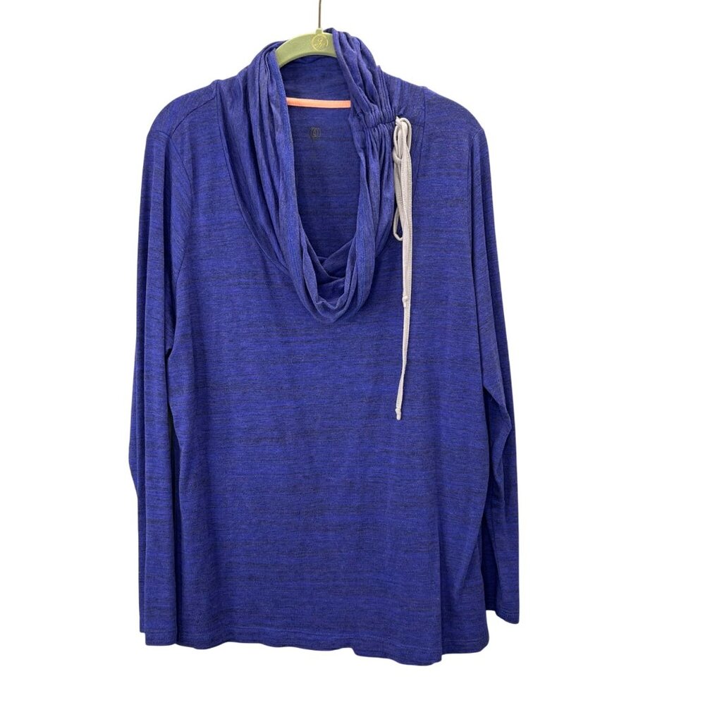 The Balance Collection Marika Cowl Neck Shirt Drawstring Neck XL Blue Purple